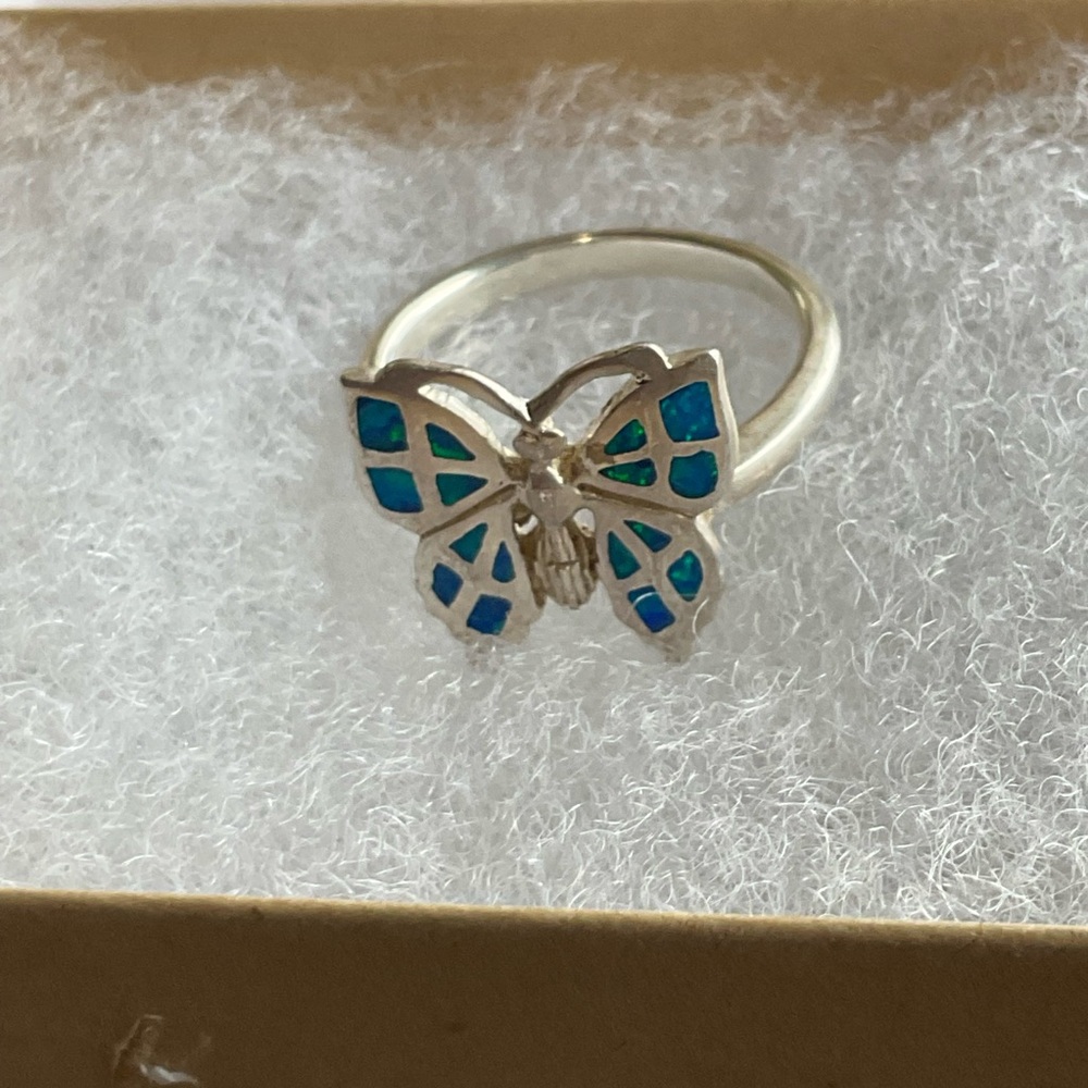 🦋Sterling Silver Butterfly Ring with OPAL INLAY Accents🦋🩵 SIZE 7.34 - Picture 5 of 11